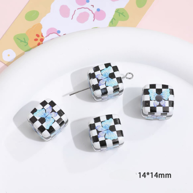 Wholesale 5pcs/pack Checkerboard Tulip Flowers Butterfly Heart Square String Beads